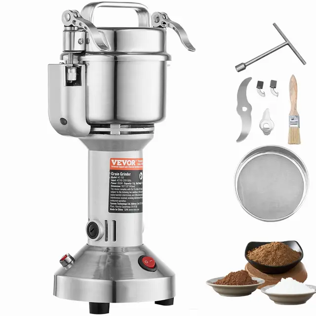 VEVOR Moulin à Épices Électrique 150 g, Broyeur à Grains Commercial 850 W Haute Vitesse, Moulin à Farine en Acier Inoxydable, Type Droit, pour Moudre Rapidement Céréales Épices Herbes Poivres