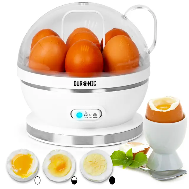 Duronic EB27 WE Cuiseur à œufs 400W 1 à 7 oeufs Thermostat et minuteur pour obtenir œufs durs ou mollets ou à la coque avec fonction dédiée pour préparer 2 types de cuisson Sans BPA