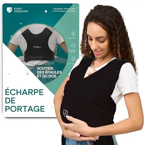 Koala Babycare Une écharpe de portage facile à enfiler, réglable, unisex - Porte-bébé multifonctionnel pour jusqu’à 9 kg - Noir - Design Enregistré KBC®
