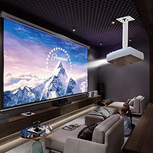 suptek Support Videoprojecteur Plafond, Support de Plafond pour Projecteur, Support Mural Universel pour Projecteur avec Perche d'extension de 34–54 cm jusqu'à 13,6 kg, Blanc(PR05W)