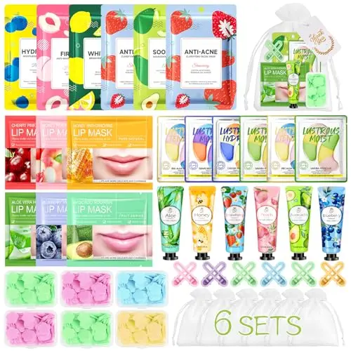 48PC Coffret Beauté Femme,Skin Care Set | Masque Visage, Patch Yeux, Masque Lèvres, Crème Mains & Savon en Feuilles |Petit Cadeau pour In vités, Mariage, Enterrement