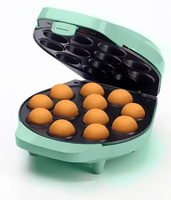 Bestron Appareil à cake pop au design rétro, Inclut un support à cake pop, fourchette et 12 bâtonnets à cake pop, Couleur : Menthe, 700 Watts, Vert