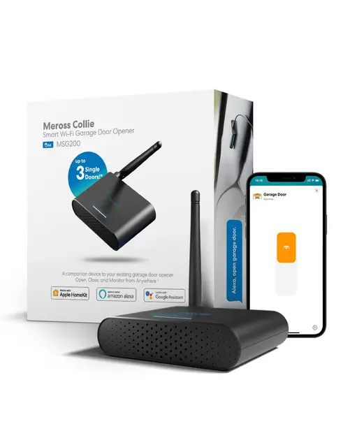 Meross Ouvre-Porte de Garage Connecté avec Antenne Externe pour 3 Portes, Compatible CarPlay, Apple HomeKit, Siri, Alexa et Google, Contrôle Via App, Fermeture Automatique et Notifications