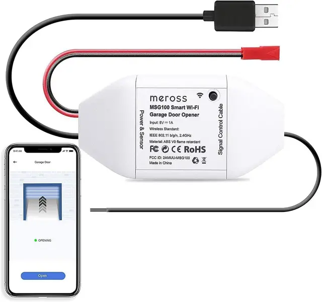 Meross Ouvre-Porte de Garage Connecté WiFi Universel avec Télécommande, Compatible Alexa, Google Home & SmartThings, Notification, Commande Vocale, Ouverture/Fermeture Automatique et Minuterie