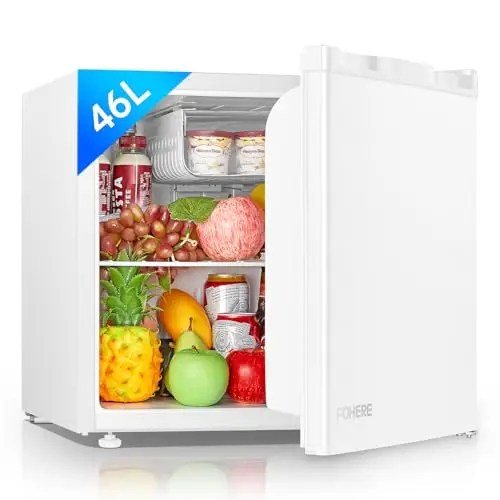 FOHERE Mini Frigo 46L, Mini Réfrigérateur Monoporte, Thermostat Réglable, Économie d'Énergie, Silencieux, Petit Frigo Top avec une Porte Réversible, Mini bar pour Chambre, Bureau, Hôtel