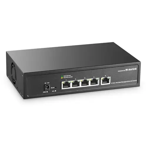 MokerLink 5 Port 10Gbps Managed Switch, 5x10G RJ45 Ethernet Ports, 10G/5G/2.5G/1000M/100Mbps, 100Gbps Bandwidth, Metal L2 Web Managed Network Switch