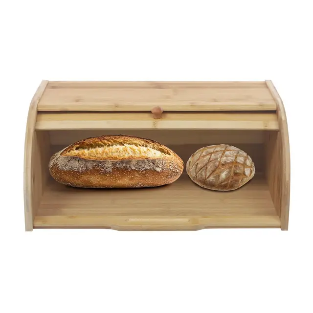 Boîte à pain en bambou avec couvercle enroulable, en bois naturel, pour pain, gâteaux et pâtisseries (40,2 x 27 x 17,3 cm)