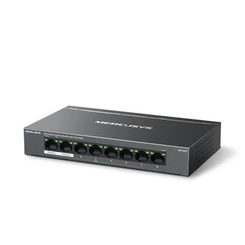 Mercusys TP-Link MS108GP Switch PoE+ 8 Ports Gigabit, 7 Ports PoE+, 65W pour Tous Les Ports PoE, Boitier Métal, Plug-and-Play, Durable et Silencieux