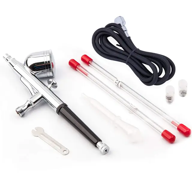 Fengda FE-130K Professionnel Pistolet aerographe kit / double action / avec aiguille de 0,2 / 0,3 / 0,5 buse et tuyau.