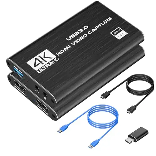 Carte de Capture vidéo HDMI 4K, USB 3.0 1080P 60FPS, Carte de Capture Nintendo Switch pour Streaming, Jeux et Diffusion, Fonctionne avec Xbox Series X/S, Xbox One X/S, PS4, PS5, OBS, Appareil Photo