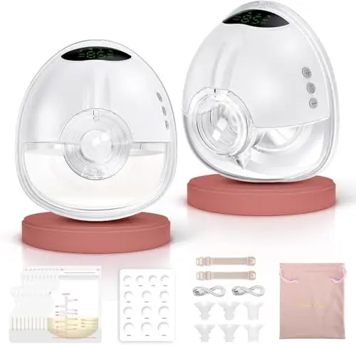 Lulia Tire Lait Electrique Main Libre LU05, 4 Modes 9 Niveaux, 350mmHg Forte Aspiration, Sans Douleur, Komfortabler, Sans BPA, avec Bride de 17/19/21/24 mm (Blanc - 2 Paquets)