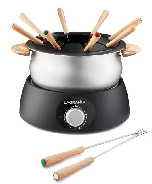 LAGRANGE, Appareil à fondue électrique 8 personnes, 1,5 L, fabrication française, pour tous types de fondues, thermostat réglable, poignées en bois, 900W, 349015