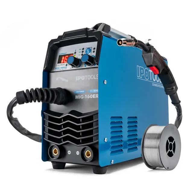IPOTOOLS MIG-160ER poste a souder MIG MAG - Poste à souder MIG avec 160A 230V IGBT, 5 en 1 Poste MIG Flux MMA électrodes, Poste de Soudage Portable, garantie de 7 ans