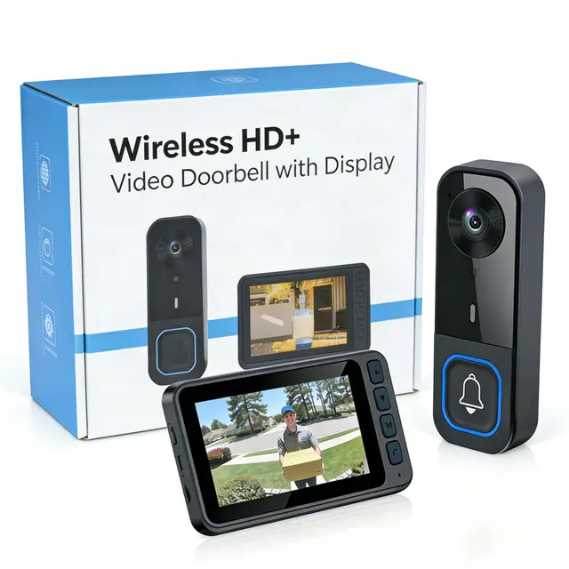 Sonnette sans Fil avec Caméra Extérieure Étanche IP65, Visiophone sans Fil Portée 40m, Interphone Vidéo sans Fil 1000mAh, Écran IPS 4.5 Pouces, Vision Nocturne Infrarouge, sans WiFi sans Application