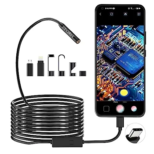 Endoscopique D'inspection Serpent 1920P HD, Endoscopique Pancellent Type C, Caméra avec 8 Lumières LED pour Smartphone Android et iOS, iPhone, iPad, Samsung (5M)