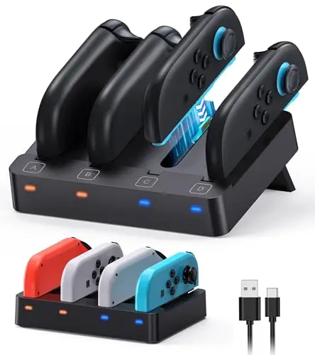 [Both Switch 2/1] Dock de Charge Magnétique pour Les Manettes Nintendo Switch 2/1/OLED, Station de Charge Horizontale pour Manettes joycon, Support de Recharge de Compact avec Indicateur LED