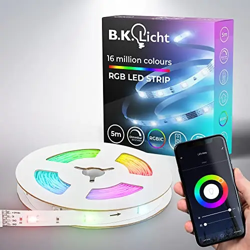 B.K.Licht I Wifi RGBIC LED Strip 5 m I App control I music sensor I lightbar I LED running light I RGBIC LED strip I compatible with Alexa I smart LED band I self-adhesive