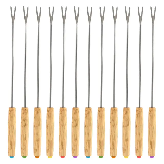 12 Stück Marshmallow Spieße, Fonduegabeln Set aus Edelstahl mit Holzgriff, 24 cm Lange Spieße für Käsefondue, Schokoladenfondue, Grillen von Marshmallows am Lagerfeuer oder als Obstgabeln