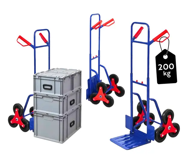 PROREGAL Diable pour escaliers Odin | HxLxP 111x60x43cm | Capacité de Charge 200kg | Pneus en Caoutchouc Dur | Bleu