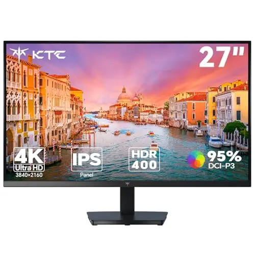 KTC Moniteur 4K 27 Pouces | UHD@60Hz | 1,07 Milliard de Couleurs, 133% sRGB, 100% DCI-P3, ΔE<2 | 400 CD/㎡, HDR400 | VESA 100x100mm | Filtre Anti-Lumière Bleue Matériel | HDMI 2.0, DP 1.4 | H27P27