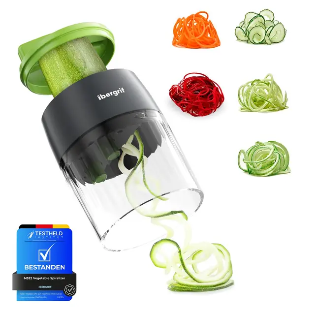 Ibergrif M522 Spiraliseur de Légumes, AméLiorée Spiraliseur de Courgettes Sans BPA, Lavable au Lave-Vaisselle, 4 en 1 Spiralizer Legume pour les courgette les Concombres