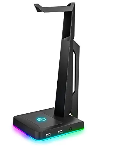 Support de Casque de Jeu RVB avec 2 Ports USB, Support de Casque de Jeu pour PC, Xbox One, PS4, Switch, idéal pour Les Stations de Jeu, Accessoires de Bureau Fantaisie, Noir