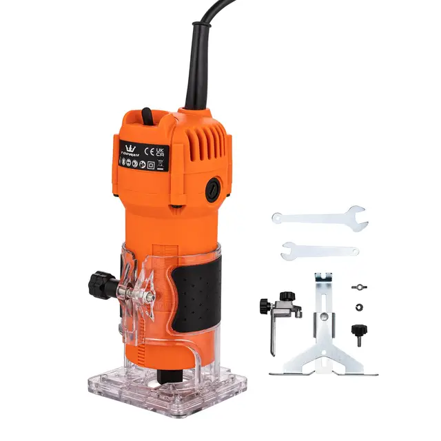 TOPWAY Défonceuse Électrique à Main 500W, Compacte avec 2 Mandrins de 1/4" et 6mm, Base pour Défonçage pour Bricolage en Menuiserie (Budget) 100636