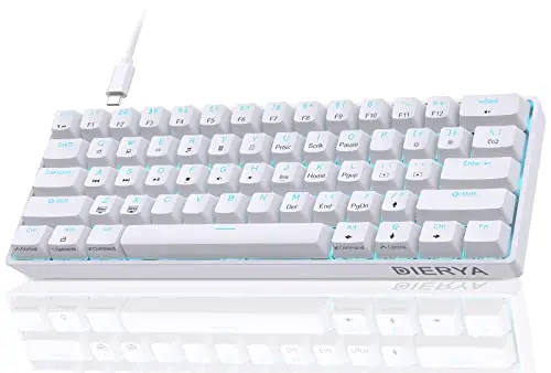 Dierya Clavier Gamer Mécanique 60% Câblé avec Interrupteur Rouge,DK61se Clavier Gaming Rétroéclairage Bleu Glacier,Type-c Mechanical Keyboard Compact 61 Touches Anti-ghosting-US Layout,Blanc