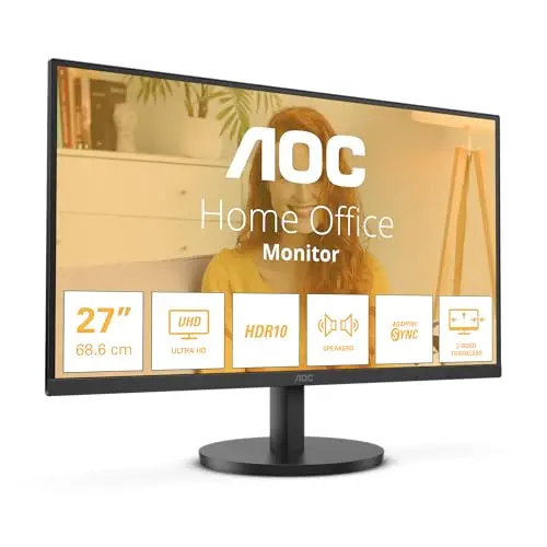 AOC Moniteur U27B3A 27 Pouce 60Hz IPS Dalle, 4ms GtG, HDR10, Haut-parleurs, (3840x2160 HDMI 2X 2.0 DP 1x 1.4) Noir