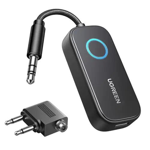 UGREEN aptX Émetteur Jack Bluetooth 5.3 pour TV Transmetteur Récepteur 2 en 1 Voiture Prise Aux 3.5 mm Adaptateur Audio Compatible avec Avion Casque Écouteur Enceinte Haut-Parleur