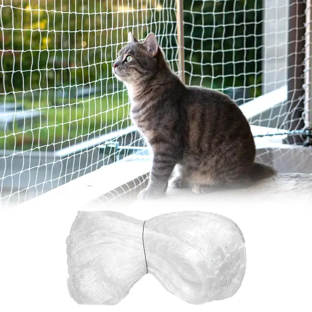 Filet de protection pour chat - Transparent - 6 x 3 m - En nylon - Maille de 2,5 cm - Sans perçage - Découpable - Résistant aux UV et aux intempéries - Pour balcon, terrasse, sécurité pour chats