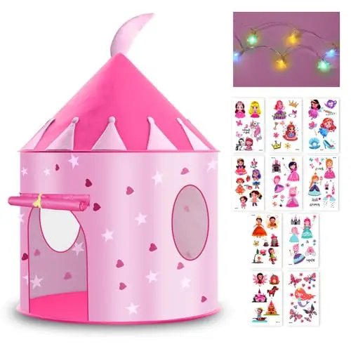 HOTUT Tente de Jeu pour Enfant - Tipi Pop-Up Portable avec Guirlandes Lumineuses, pour Intérieur et Jardin