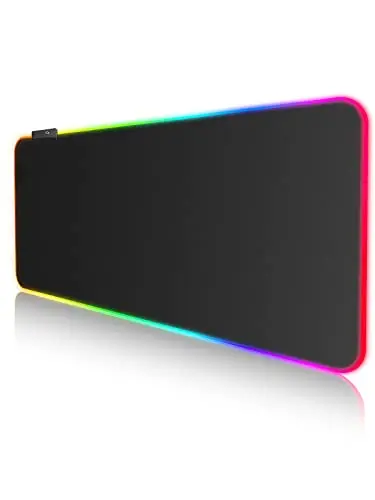 Tapis de Souris Gaming RGB XXL 800 x 300 x 4 mm avec 7 Couleurs LED 10 Effets D'éclairage, Étanche, Antidérapant, Résistant à l'usure pour Gamer, Ordinateur, PC