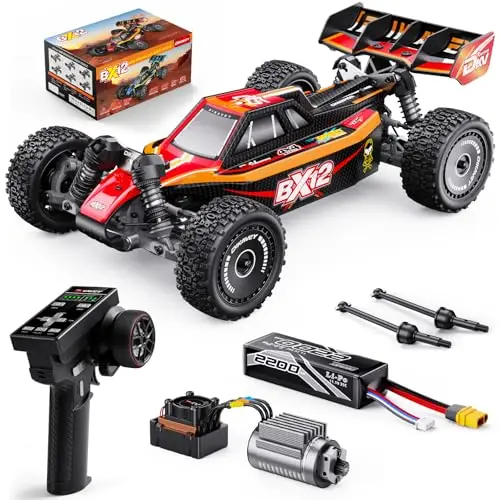 Voitures Rc 1/12 Sans Balais Pour Adultes, Voiture TéLéCommandéE Pour Buggy Rc De Course Grande Vitesse Rapide Maximum 70 km/h 4x4 Avec Batterie 3s 2200 Mah,Convient Comme Cadeau Pour DéButant-Rouge