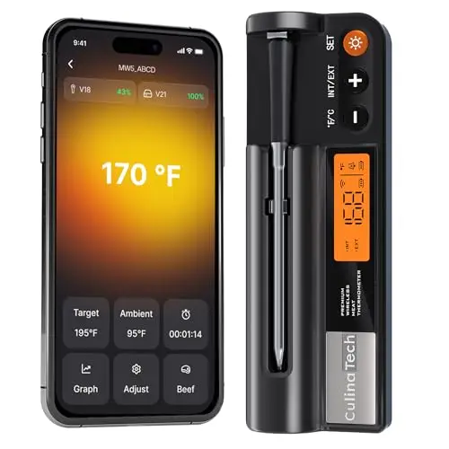 Thermomètre à Viande Intelligent Sans Fil, Thermomètre à viande avec Bluetooth multi-capteurs, surveillance par application avec minuterie et alarme, IPX7 Etanche Thermomètre pour Cuisine Gril BBQ