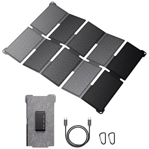 BigBlue Chargeur Solaire Portable 35W avec Charge Rapide USB-A et PD 25W USB-C pour Le Camping et Le Randonnée, 0,7kg, Étanche IP68, Chargeur Solaire Pliable pour iPhone/Android, iPad, Powerbank