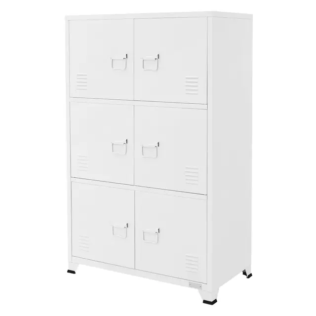 ML-Design Armoire de Bureau Blanc, 75x40x120 cm, Acier, Armoire de Classement sur 4 Pieds, Vestiaire à 6 Portes, 3 Compartiments Intérieurs, Espace de Rangement, Stockage d'Objets, pour Salon Chambre