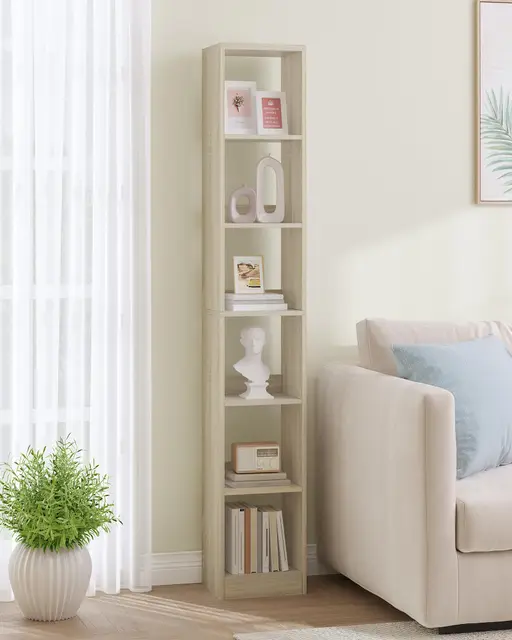 Hzuaneri Bibliothèque 6 Niveaux Style Scandinave Beige Chêne
