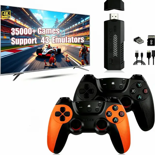 Mldnld Console Retrogaming 4K HDMI console de jeux avec plus de 30 000 jeux classiques intégrés, 2 manettes sans fil, 30 émulateurs Jeux Stick Plug & Play TV