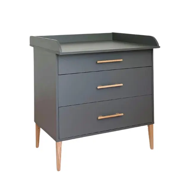 ATB Commode avec Table à Langer pour Chambre Bebe ILA - Evolutif sur Pied Bébé Table à Langer - Compacte Enfant Meuble de Rangement - Evolutive 3 Tiroirs - Réalise Un Ensemble avec Un Lit (Gris)