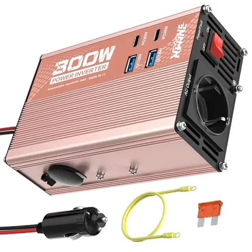 XWJNE 300W Convertisseur 12V 220V, Onduleur Sinusoïdale Modifiée, Convertisseur de Tension Voiture avec Deux Ports USB, Deux Ports USB-C, Prise Secteur, Léger pour Voiture, Camping-Car, Voyage