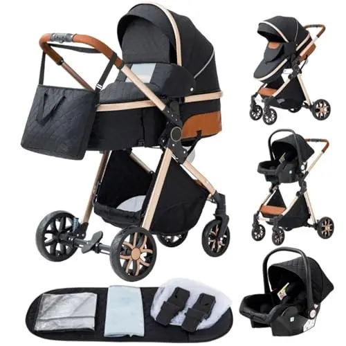 YAZOCO Poussette 3 en 1 Pliable Poussette Bebe Confort Moustiquaire, Couvre - Pieds, Porte - Gobelet, Coussin Poussettes et Landaus