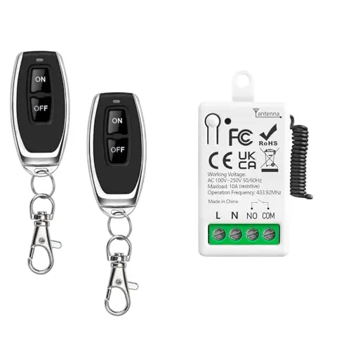 433Mhz Commutateur De Télécommande sans Fil AC 220V 230V 1 Canal Module Récepteur De Relais avec 2 Émetteur, Contrôleur De Contact Sec Passif,pour système de Porte de Garage Éclairage