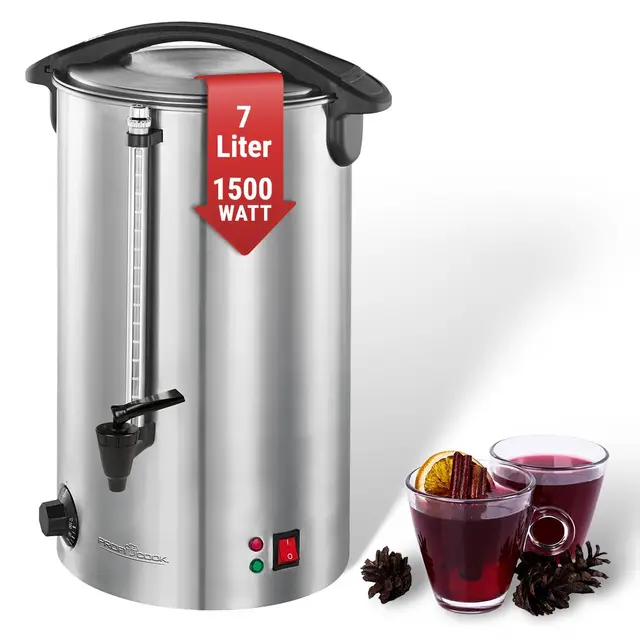 ProfiCook® Distributeur de boissons chaudes | Chauffage | Maintien au chaud | Vin chaud, café, thé, punch ou soupes | Boîtier en acier inoxydable de haute qualité | 7 litres | PC-HGA 1196 | argent