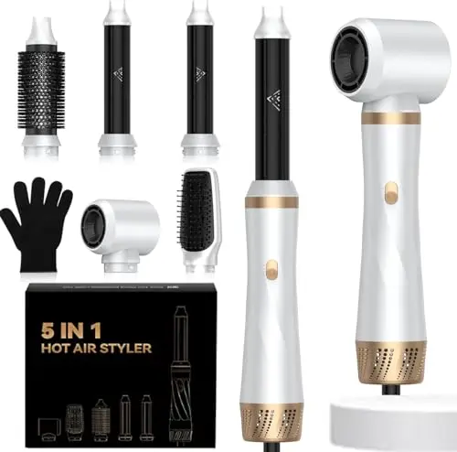 Brosse Soufflante 5 en 1 Air Styler Air Brush, Hair Styler 1000W Airbrush avec Seche Cheveux, Brosse Lissante Cheveux, Boucleur a Cheveux, Brosse Chauffante pour Sécher, Volumatrice, Lissante,Boucleur