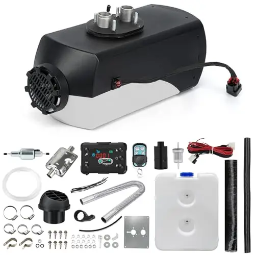 Triclicks Chauffage à air Diesel 12 V 5 KW - Chauffage de Nuit Diesel avec Silencieux - Interrupteur LCD - Télécommande - Réservoir de 10 L - pour Camion, Bateau, Voiture, remorque (Style 10)