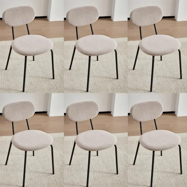 Lot de 6 Chaises de Salle à Manger, Chaise de Cuisine Empilable, Chaise Rembourrée de Loisirs Moderne avec Pieds en Métal Noir pour Salon, Salle à Manger, Cuisine, Chambre - Kaki