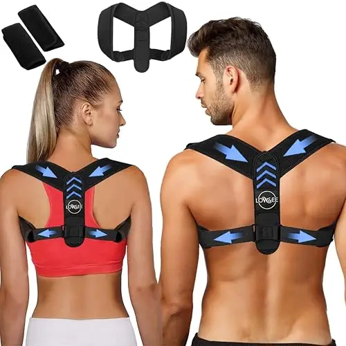 LOW&EE Correcteur de posture dorsale - Correcteur dorsal réglable et respirant - Correcteur de posture pour homme et femme - Correcteur dorsal - Comprend 2 coussinets de protection