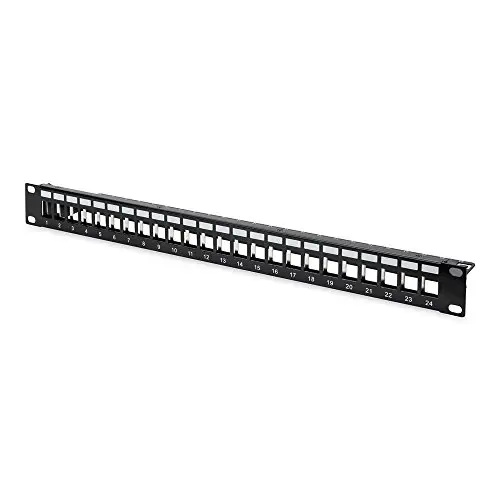 DIGITUS Patch-Panel – 24 Ports – Modulaire – Blindé – 1U 19 Pouces – pour modules Keystone – Montage en Armoire réseau ou Serveur – Panneau de Brassage – Noir