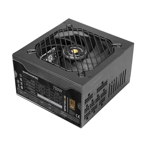 MARS GAMING MPB750SIM, Alimentation ATX 750W Full Modulaire, Garantie 7 Ans, 80Plus Bronze 230V EU, 90% Efficacité, Ventilateur SI Extreme Silence 140mm, Technologies AI2-RPM, DC-DC et SMD, Noir